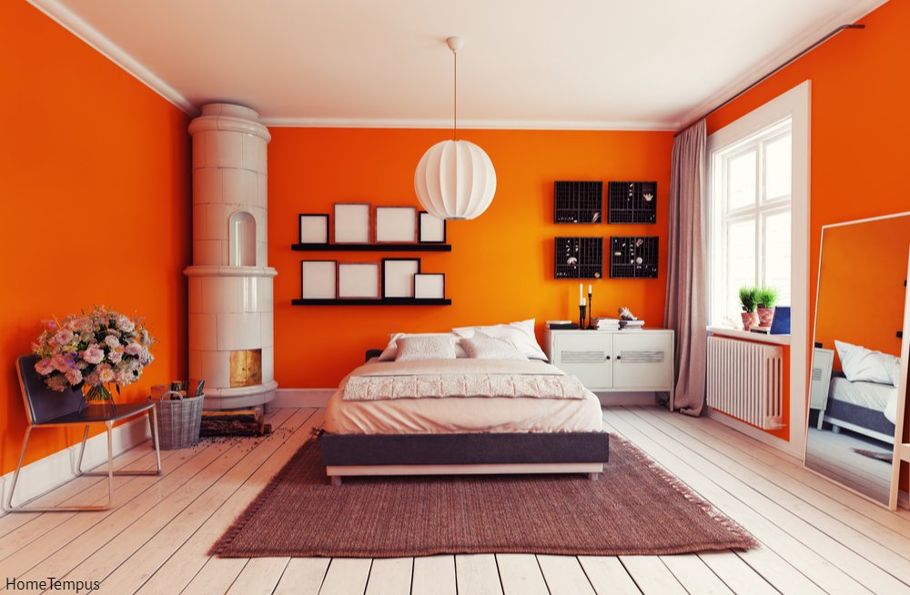 Bright Orange Bedroom - Orange Two Colour Combination Walls