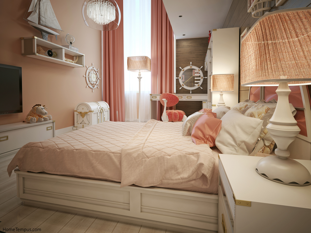 Children's bedroom in classic style - pink room