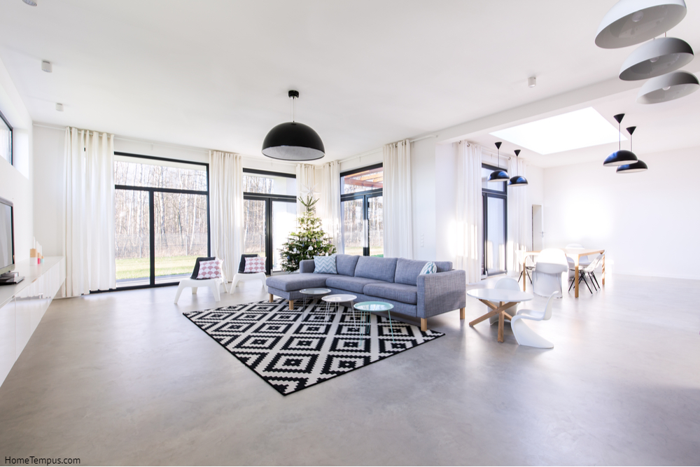 Shot of a spacious modern flat - Grey Walls With Concrete Floors - What floor color goes with grey walls