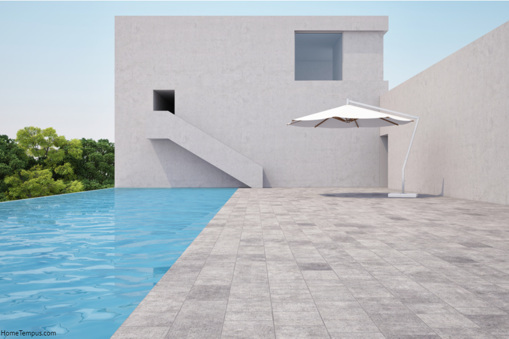 white building near swiming pool - Grey Walls and Natural Stone - What Color Floor with Grey Walls