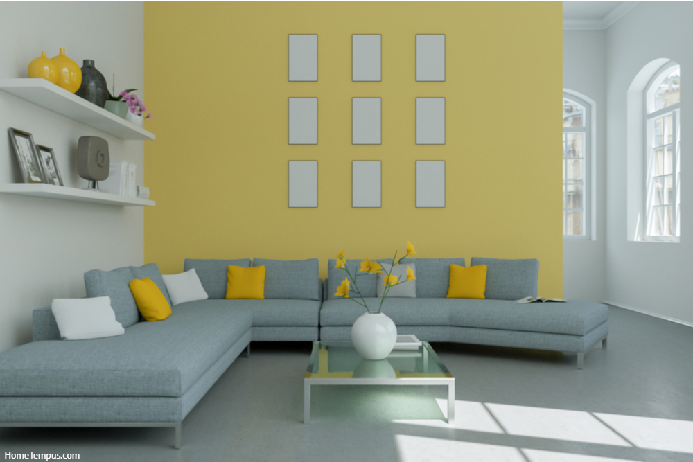 Modern bright flat interior design with yellow accents