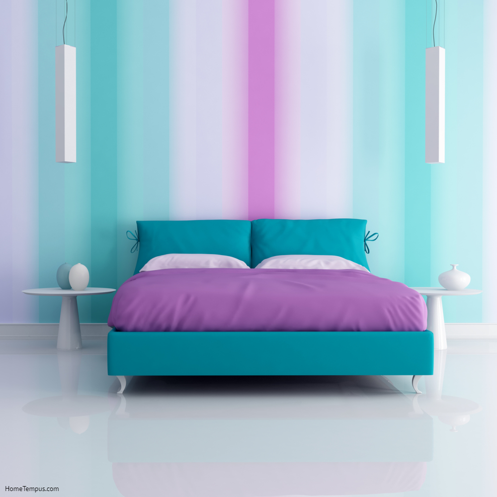 modern bedroom with multicolor wallpaper