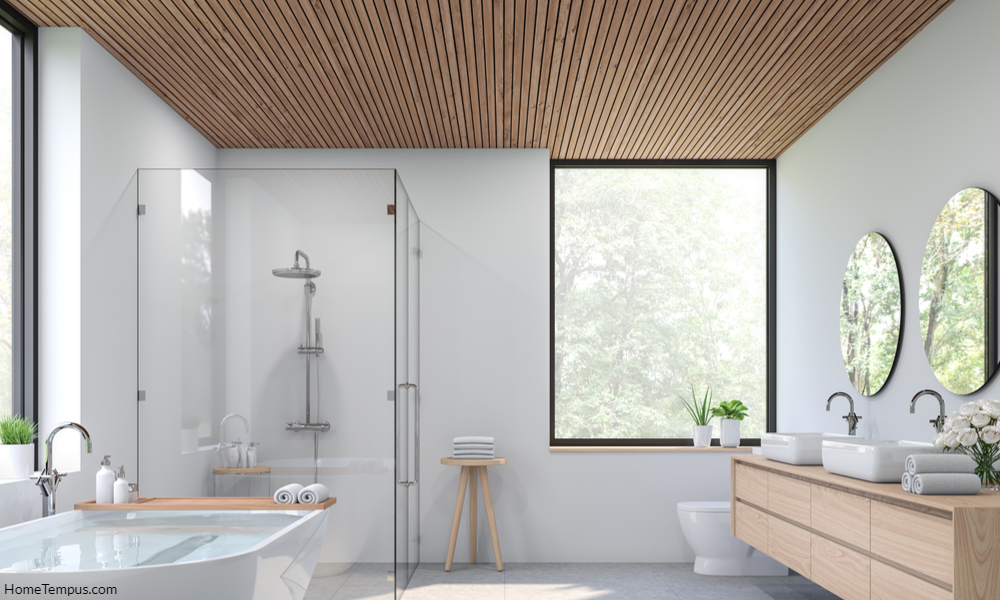 Skinny Wood Slat Bathroom Ceiling